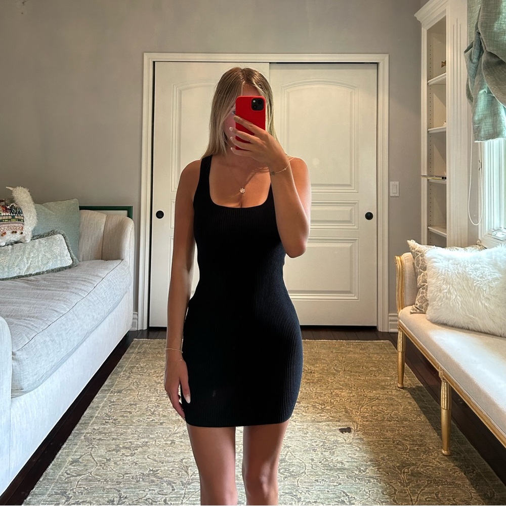 Princess Polly Black Ribbed Mini Dress